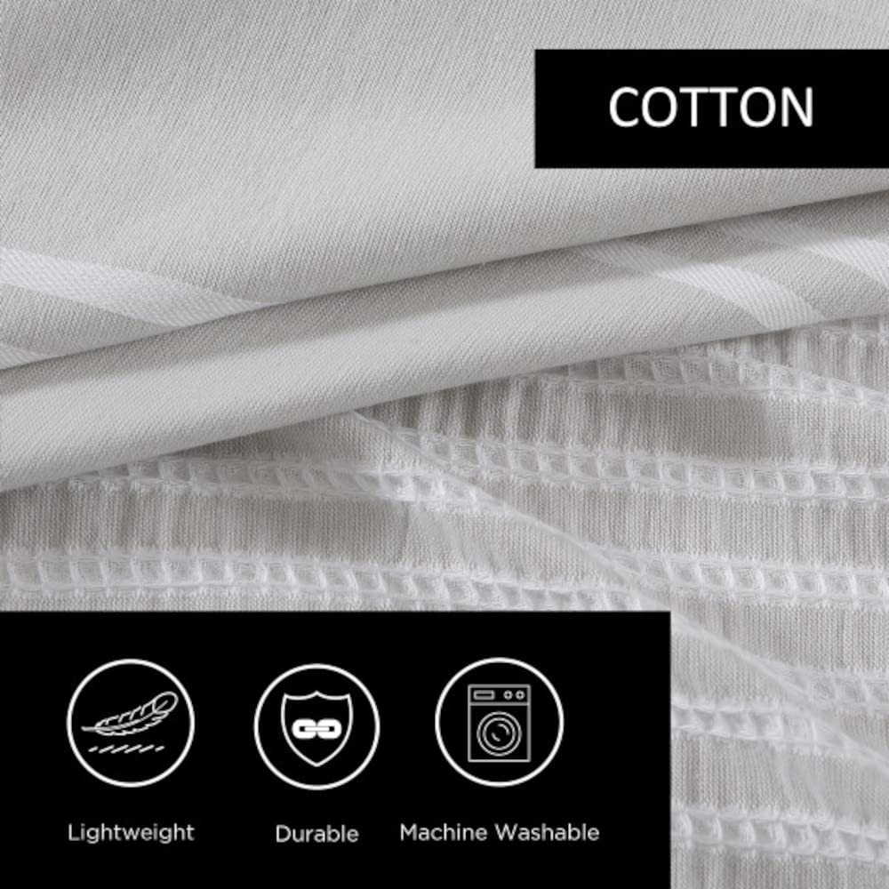 Vera Wang - Fabric Shower Curtain, Cotton Bathroom Decor with Hook Holes Top (Seersucker White, 70" x 72")