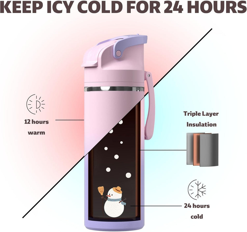 OISIZ Insulated Water Bottle - 20 oz Vacuum Stainless Steel with 2-in-1 Spout & Straw Lid | 24H Cold Retention
