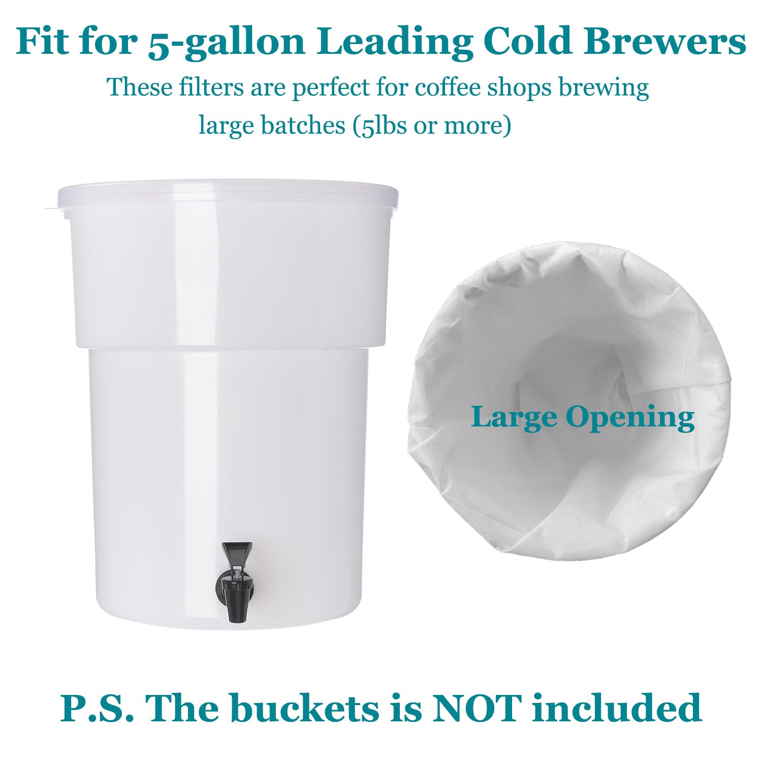 Yzurbu 100pcs 16''x20'' Cold Brew Coffee Filter Bags, No Mess Disposable Filter Bag with Straps for Coffee Shop 5-Gallon Systems