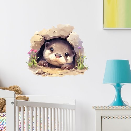 RoyoLam Cute Otter in a Hole with Florets Wall Decal Nursery Animal Wall Sticker Removable Peel and Stick Wall Art Decor for Kid Baby Classroom Preschool Living Room Playroom Bedroom School