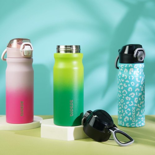 BJPKPK Insulated Water Bottle - 18oz Stainless Steel Flask with Straw, Leak-Proof Lid & Carry Handle | Light Pink