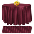 12 Pack 108 Inch Burgundy Satin Tablecloth - Silky Round Tablecloth Overlay Smooth Fabric Table Cover, Bright Table Decoration for Wedding Party Banquet Events Restaurant Kitchen Dining