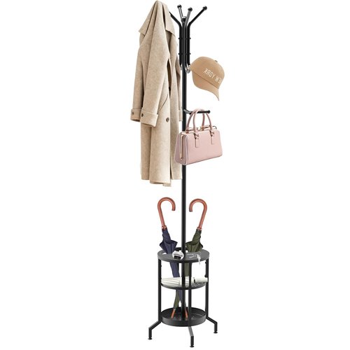 SMLZBJC Coat Rack with Umbrella Holder, Coat Rack Freestanding, Metal Coat Tree with 12 Hooks, Modern Coat Hanger Stand for Entryway Living Room Bedroom Office