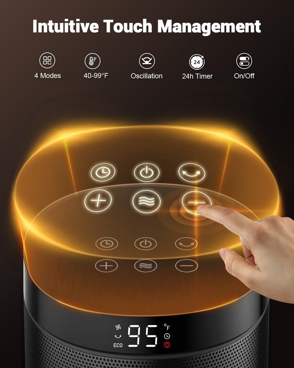 Space Heater for Indoor Use, 1500W Electric & Portable Ceramic Heaters with Thermostat, 4 Modes, 24Hrs Timer, 80°Oscillating Room Heater with Remote, Safe for Office Bedroom Use，15IN