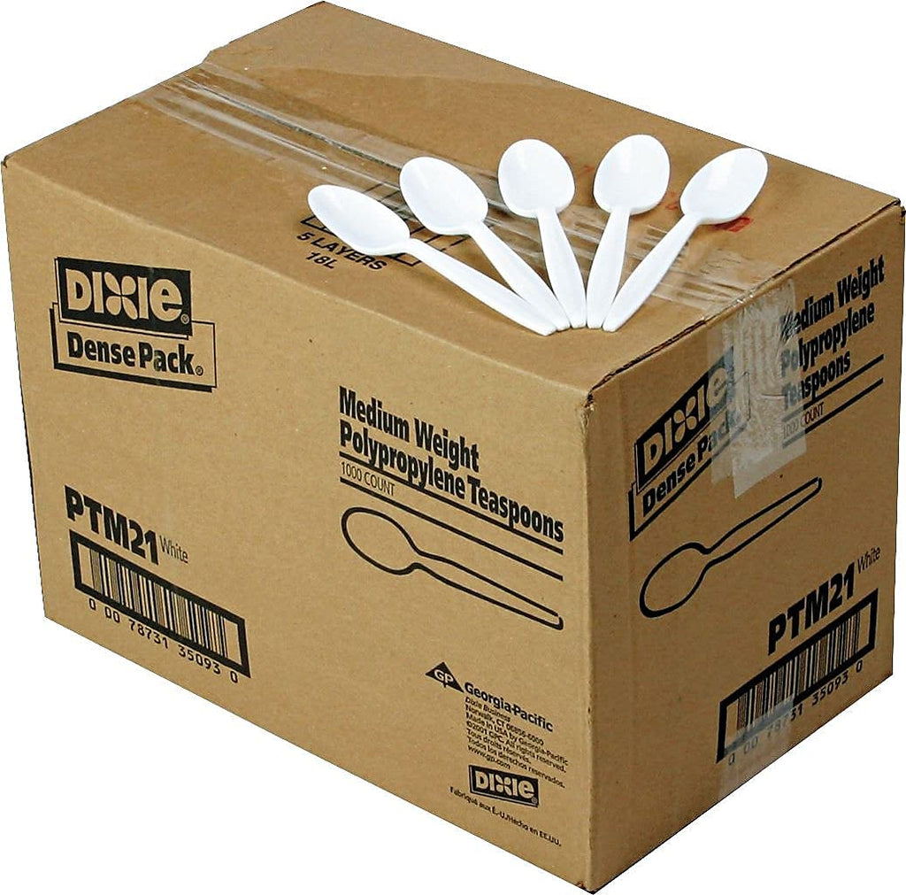 Dixie 5.75" Medium-Weight Polypropylene Plastic Teaspoon by GP PRO (Georgia-Pacific), White, PTM21, (Case of 1,000)