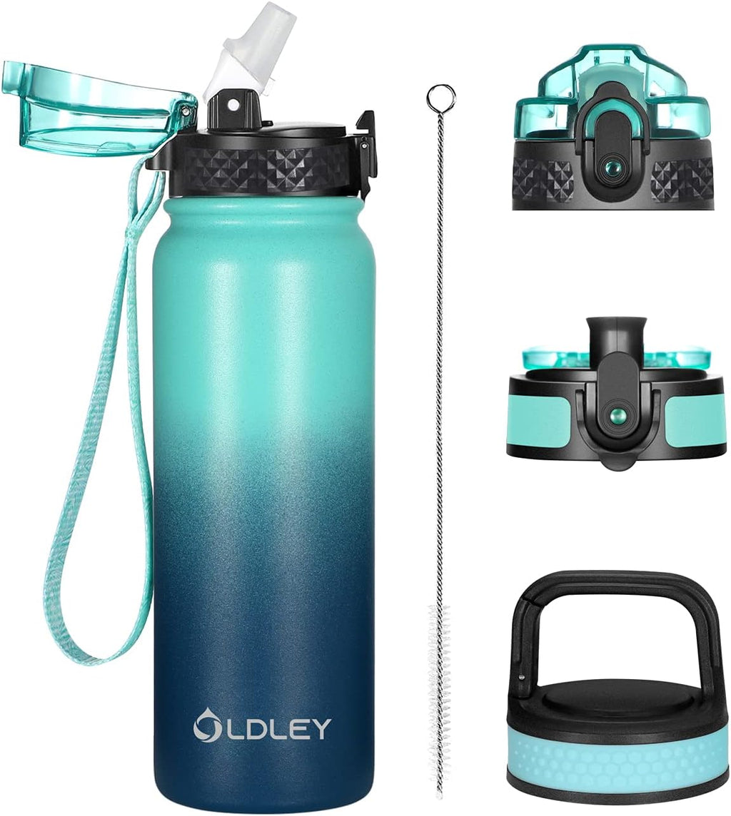 Oldley Insulated Water Bottle - 20oz Stainless Steel with 3 Lids | BPA-Free, Leak-Proof, Ideal for School & Travel