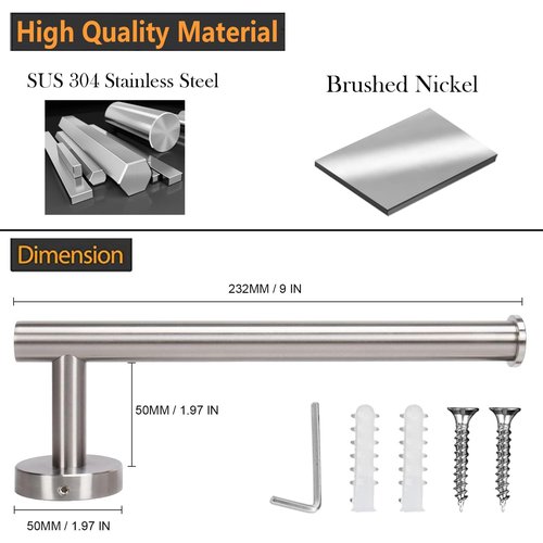 Sotuai Hand Towel Holder - 9" Modern Design Towel Ring, Thicken SUS 304 Stainless Steel Towel Holder for Bathroom Wall, Contemporary Hand Towel Rack - Brushed Nickel