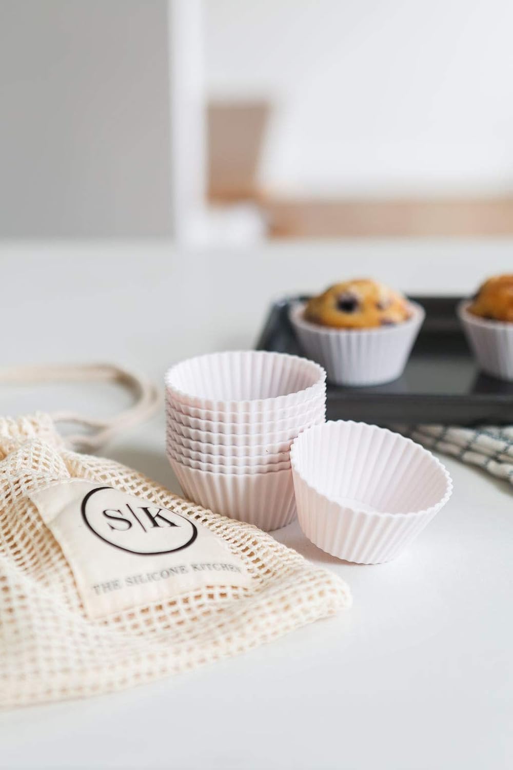 Silicone Kitchen Reusable Baking Cups - Non-Toxic, BPA-Free, Dishwasher Safe | Pack of 12, Designer White