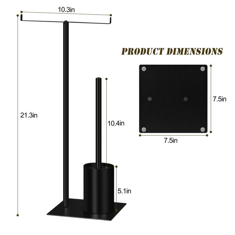 Freestanding Toilet Paper Holder with Toilet Brush - Black Metal Bathroom Accessory - Variation 1