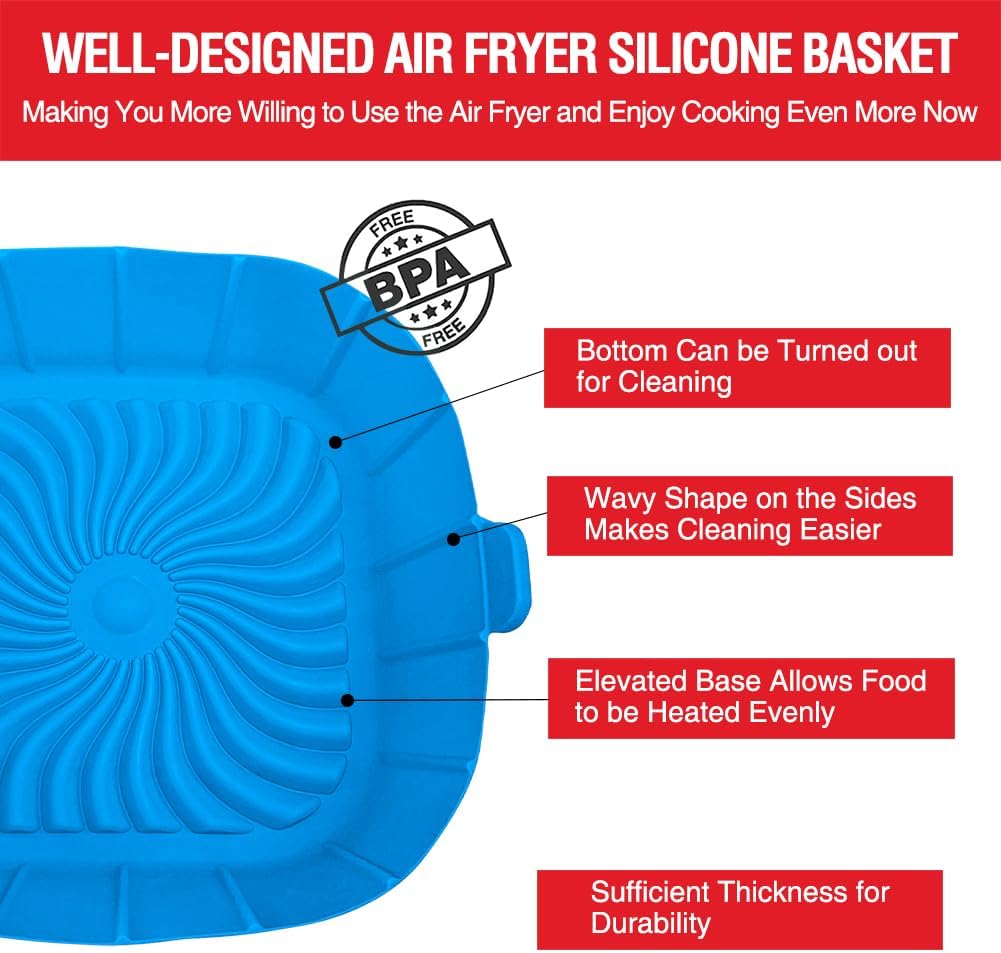 Skiennix Air Fryer Silicone Liners - Non-Stick Reusable Pot Basket for 2-3 QT Air Fryers | 2 Pack Square Inserts
