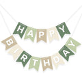 JarThenaAMCS Sage Green Happy Birthday Banner - Ivory Brown Hanging Banner Handmade Party Bunting Garland for Birthday Tea Baby Shower Home Nursery Backdrop Decor