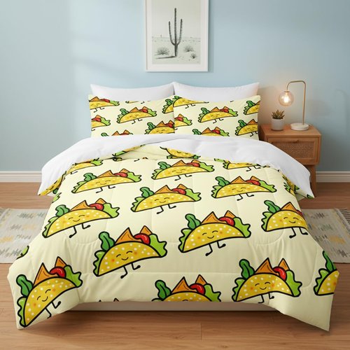 CCoutueChen Kids Sandwich Comforter Set Twin Size, Yellow Food Bedding Set for Cute Cartoon Children Bedroom Decor, 68'' x 86''