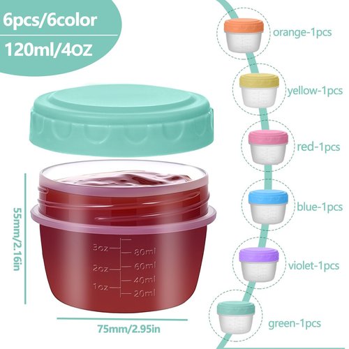 6 Pack 4oz Salad Dressing Container to Go,Small Plastic Containers with Lids, Sauce Cups, and Condiment Cups with Lids,Reusable and Leakproof Small Sauce Containers for Lunch Box