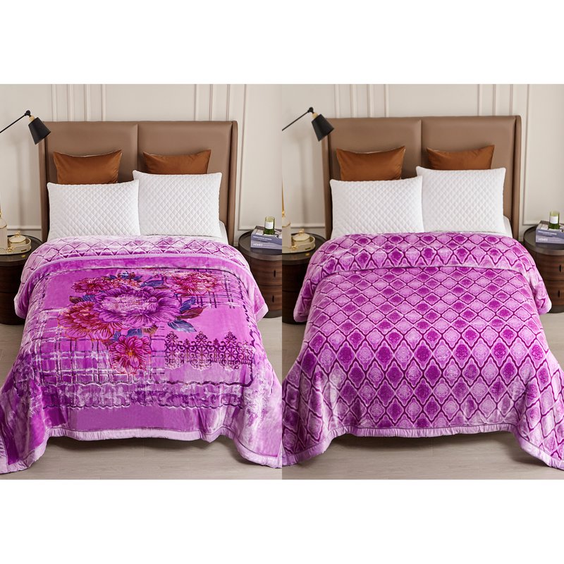 King Size Purple Mink Fleece Blanket 10.5lbs Heavy Warm Bedspread 87x94