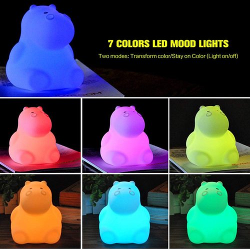 Mobestech Hippo Night Light USB Rechargeable Touch Sensor Led Bedside Lamp Soft Silicone Cartoon Animal Nightlight for Kids Bedroom Nursery
