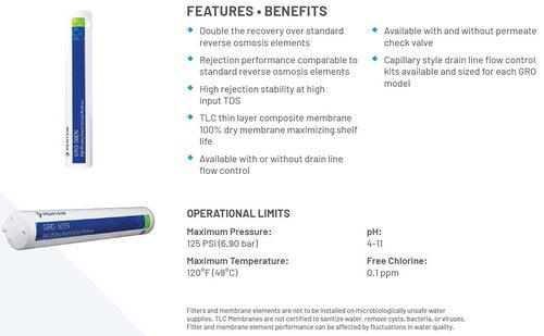 Pentair Pentek GRO-50EN High Efficiency Reverse Osmosis Membrane, TLC Encapsulated Replacement Membrane with Permeate Check Valve, 150 ML/Minute Drain Line Flow Control, 50 GPD Flow Rate
