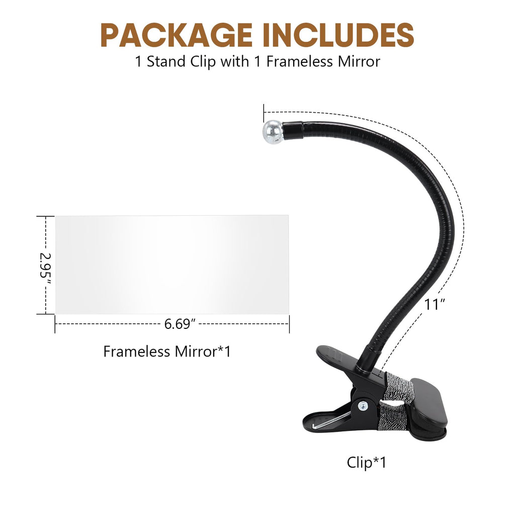 Skiennix Clip-On Security Mirror - Convex Desk Rear View Mirror with Flexible Gooseneck | 6.69"x2.95" Frameless