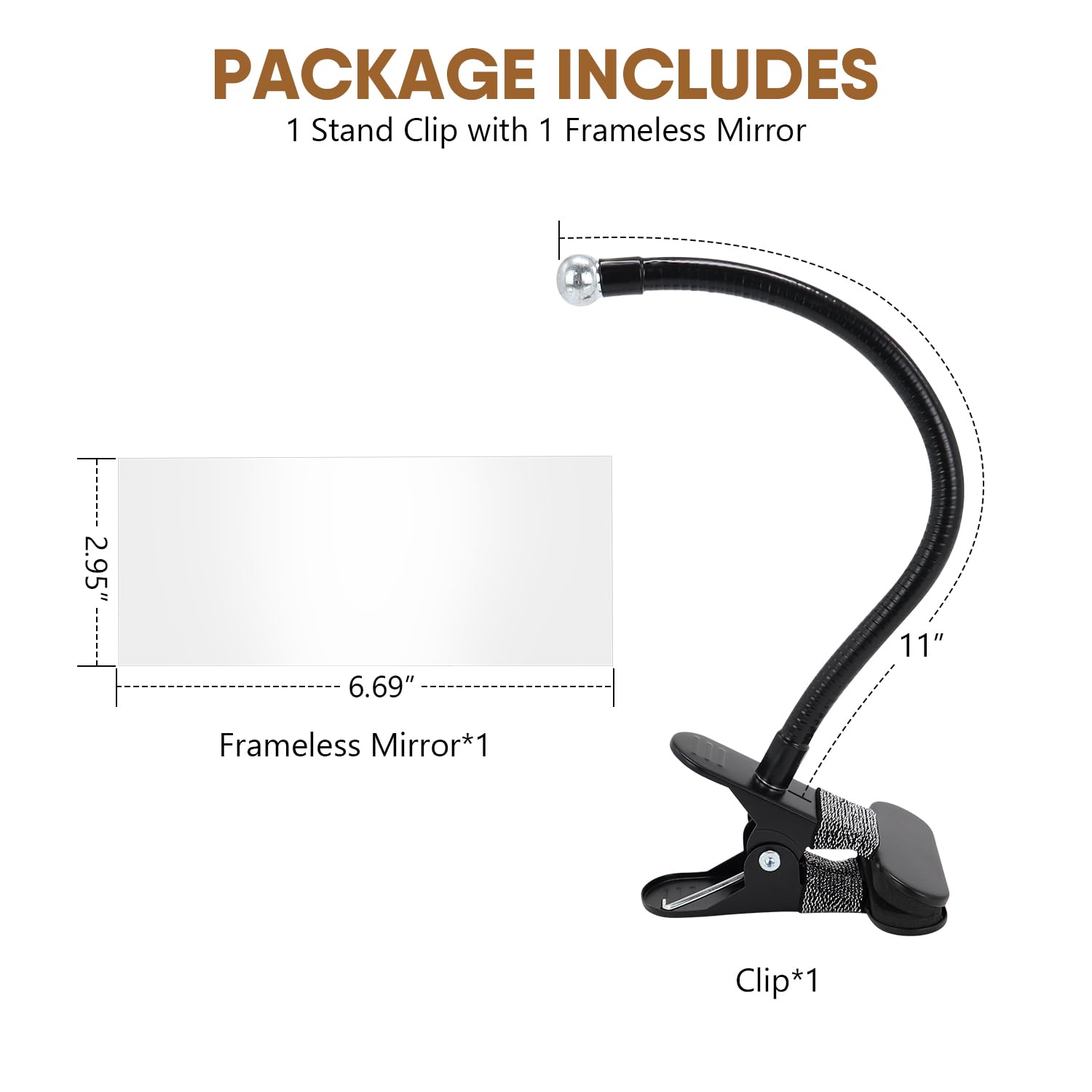 Skiennix Clip-On Security Mirror - Convex Desk Rear View Mirror with Flexible Gooseneck | 6.69"x2.95" Frameless