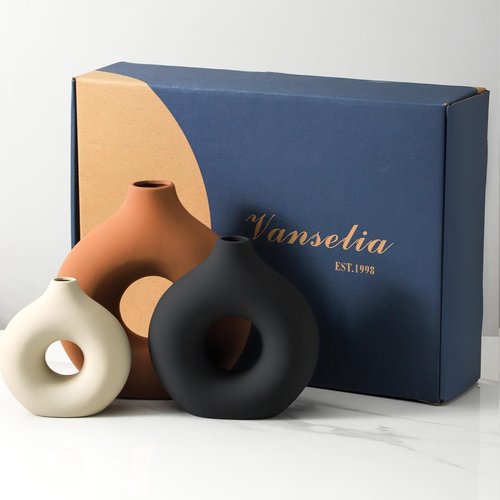 Vanselia Ceramic Vase Home Table Decor - Flower Vases Set of 3 Small Living Room Centerpiece Decorations for Shelf Bedroom Office Kitchen Dining Desk Modern Aesthetic Farmhouse Decorative (Rust)