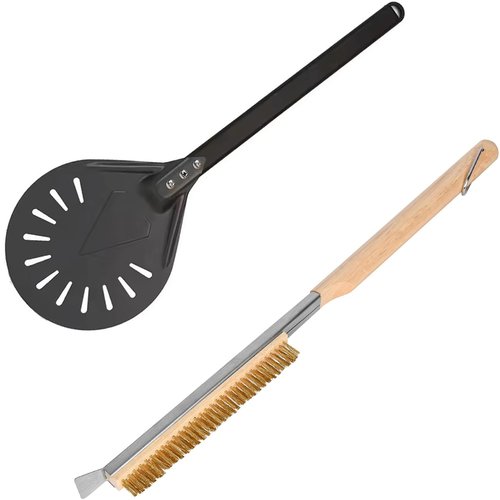 Pizza Oven Accessories Kit w/Pizza Oven Brush & Stone Scraper, 8 inch Pizza Turning Peel - Tools & Supplies Set - Compatible with Outdoor Ooni, Gozney, Ninja, Solo Ovens