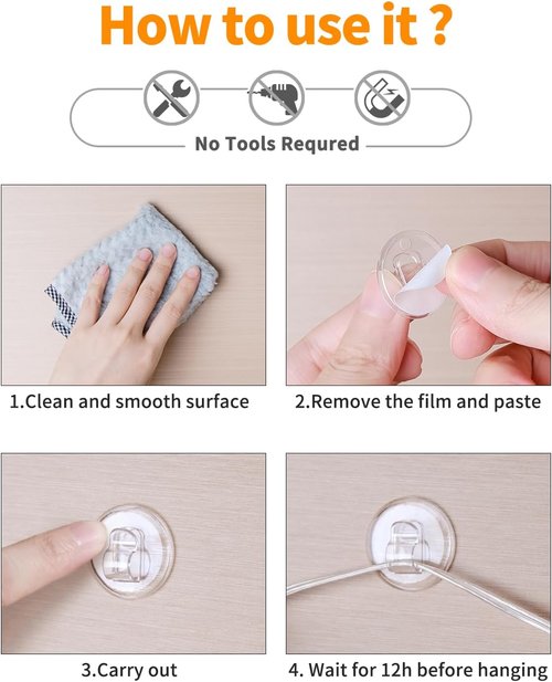 Ispneay 50 Clear Mini Light Clips - Adhesive Hooks for Indoor String Lights | Damage-Free Wall Decor