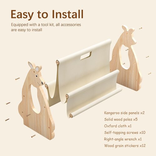 Lullulii Double Sided Kids Bookshelf – 2 Tier Portable Toddler Bookshelf, Book Shelf for Kids Rooms & Playroom, Cute Kangaroo Design Wooden Montessori Baby Bookshelf,Toddler Book Display Shelve,Nature