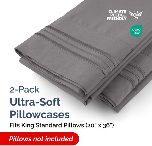 King Standard Pillow Cases - Soft Hotel Quality Covers | Comfy & Fade Resistant - Dark Grey, Set of 2