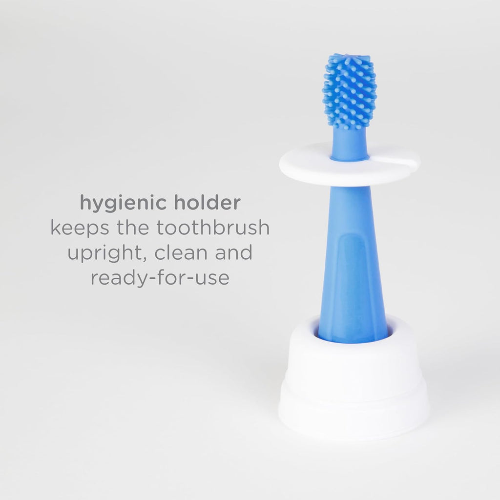 Ubbi Grow With Me Toothbrush Training Set - 360° Food-Grade Silicone & Soft Bristles | Polaris Blue & Zest Green