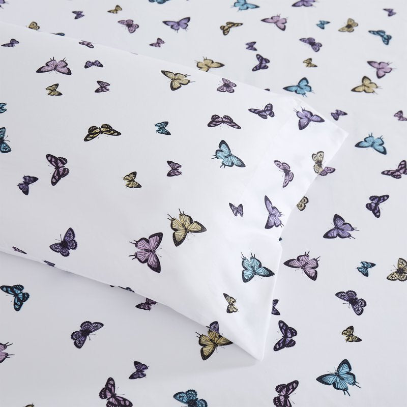 Kids Microfiber Sheet Set - Butterflies Twin XL, Ultra Soft Fitted Sheets with Straps