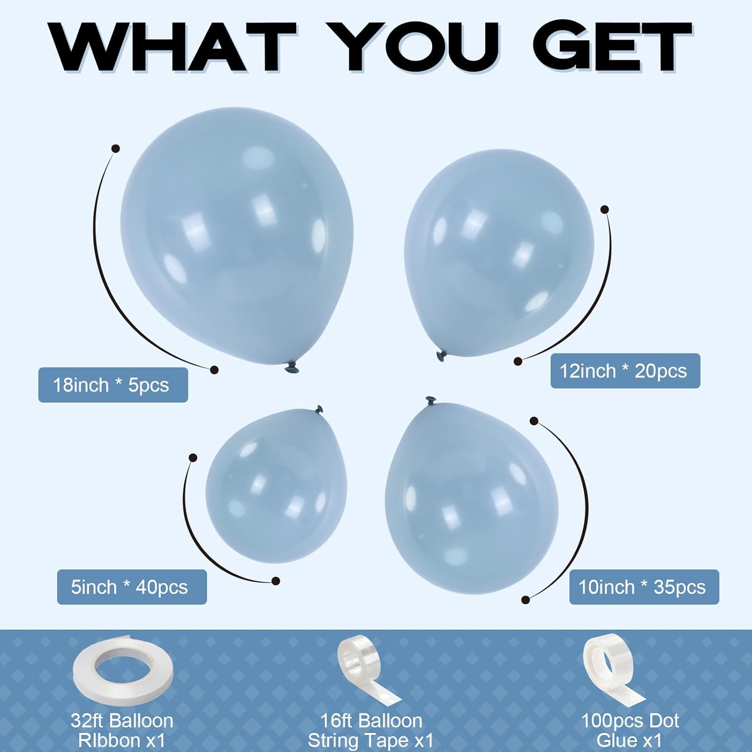 Skiennix Pale Aqua Balloon Arch - Elegant Blue Balloon Garland for Boho Birthday, Wedding & Baby Shower | 5-18 Inch Latex Balloons