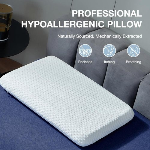 Huhu Sleep Thin Memory Foam Pillow for Stomach Sleepers - 2.75 Inch Low Profile Flat Pillows for Sleeping, Slim Odorless Foam Pillow and Case with 37% Rayon derived from Bamboo, Standard Size