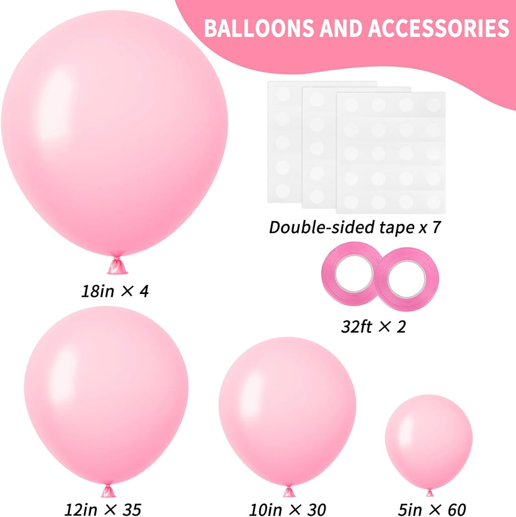 RUBFAC Pink Balloons - 129-Piece Set in Light Pastel Pink for Birthday, Baby Shower, and Wedding Decor