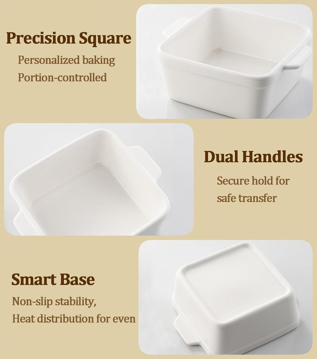 Regine Switzerland 5x5 Small Baking Dish - 28 Oz Ceramic Casserole with Handles | Oven & Microwave Safe, Set of 2