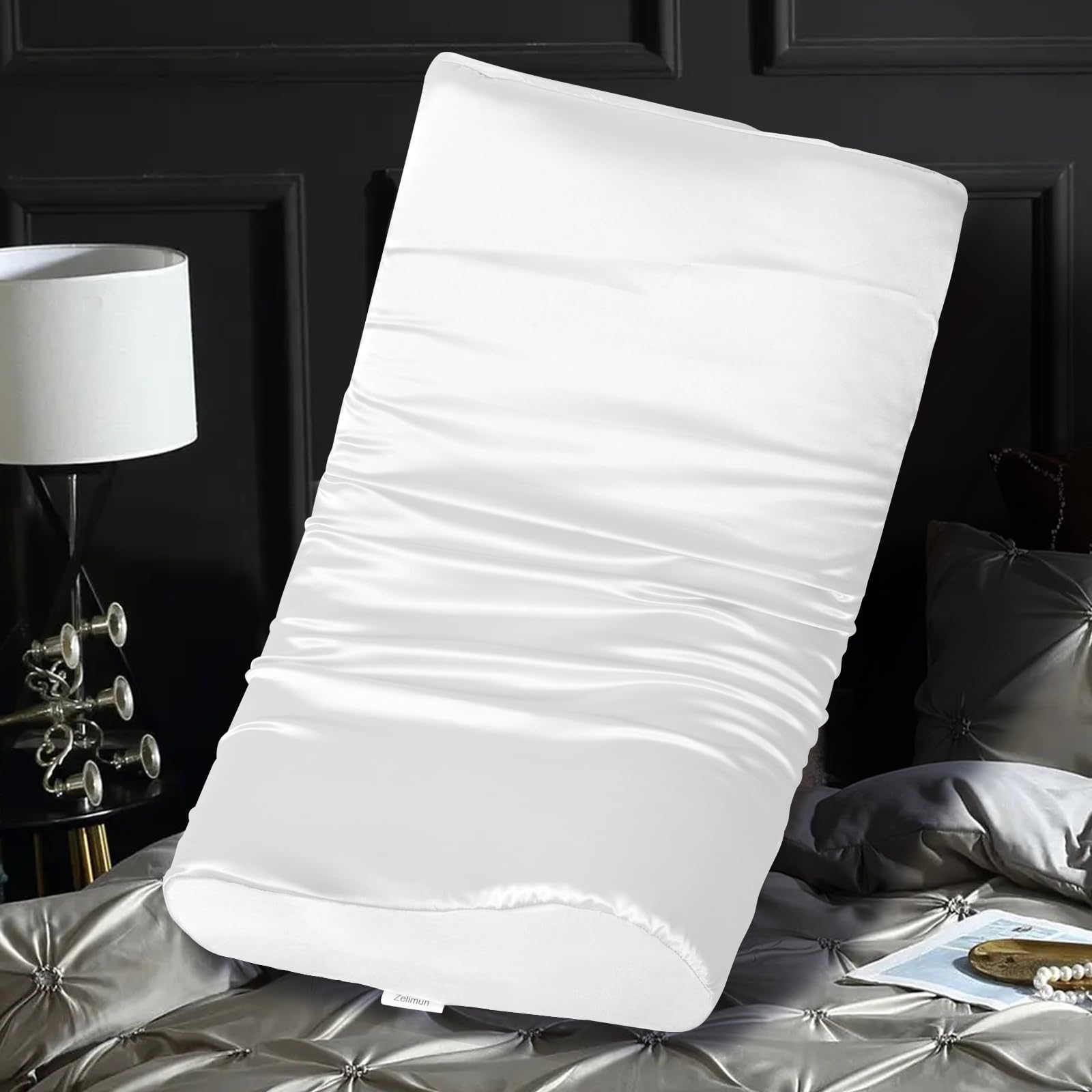 Satin Pillowcase for Contour Memory Foam Pillows, 24" x 14" x 5.1"/3.5" Cervical Pillow Case, Soft Pillow Cover for Sleeping Pillows (White)