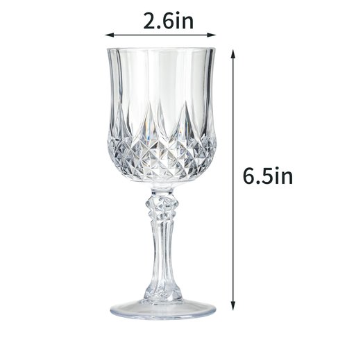 7OZ Plastic Wine Glasses, 48Pcs Clear Reusable Drinking Cups Vintage Champagne Flutes, Plastic Crystal Water Goblets for Parties Stemmed Shatterproof Drinking Glasses for Wedding, Toasting Party