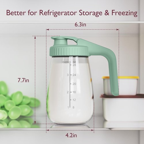 Momcozy Breast Milk Pitcher - No Leak Glass Storage Container | Heat & Cold Resistant, Wide Mouth, Green