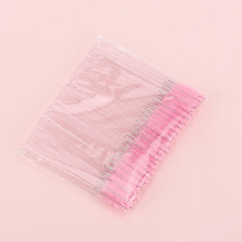 Tbestmax Disposable Mascara Wands - 50 Pcs Crystal Eyebrow Spoolies for Eyelash Extensions | Pink Makeup Brushes