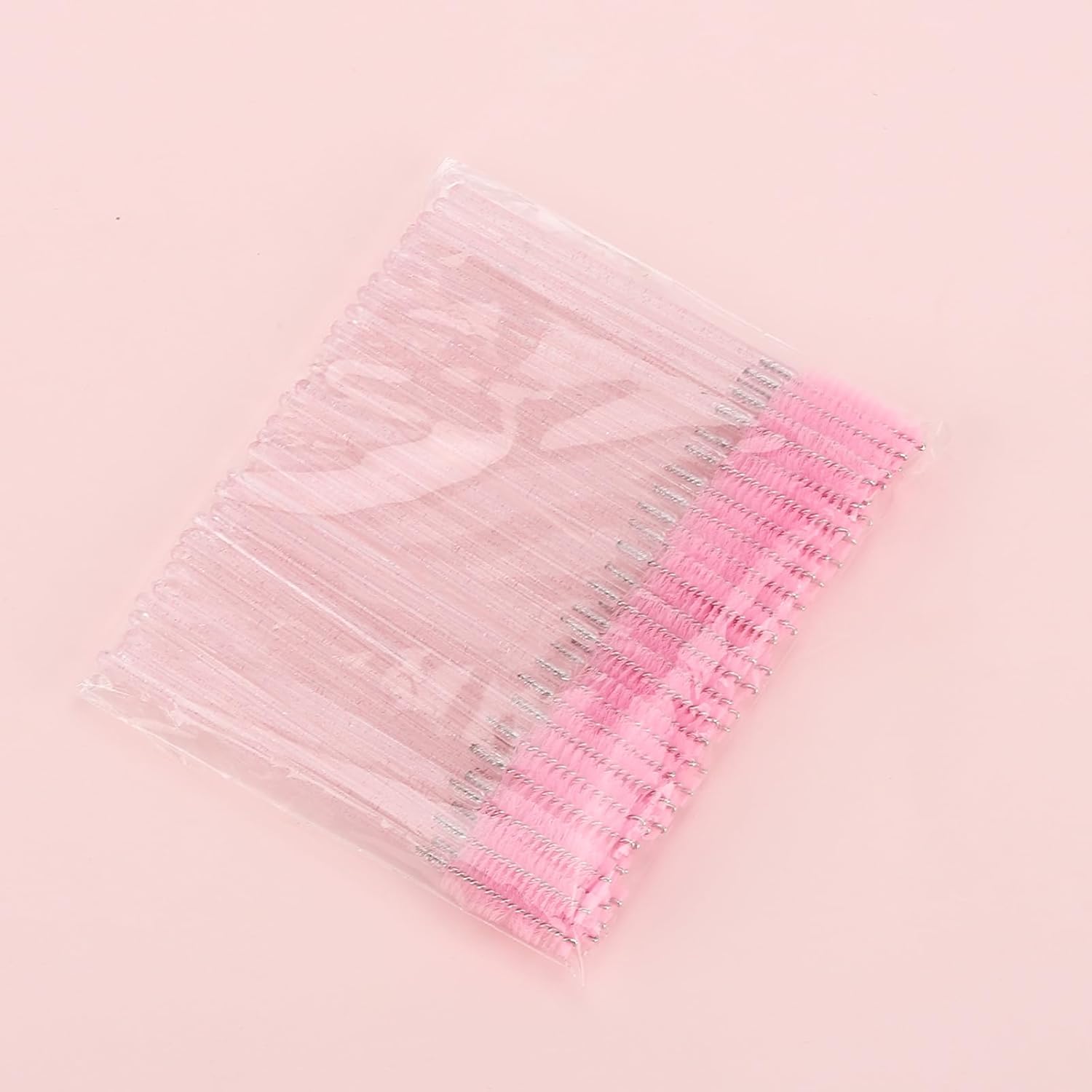 Tbestmax Disposable Mascara Wands - 50 Pcs Crystal Eyebrow Spoolies for Eyelash Extensions | Pink Makeup Brushes