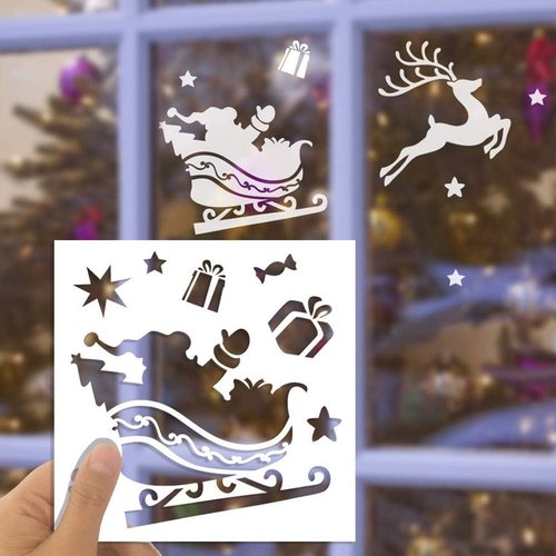Christmas Stencils by [Brand Name] - 8 Reusable Plastic Templates for Art & DIY Decor | 5x5 Inch