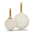 GreenPan Hard Anodized Healthy Ceramic Nonstick 8" and 10" Frying Pan Skillet Set, Gold Handle, PFAS-Free, Dishwasher Safe, Oven Safe, Cream White