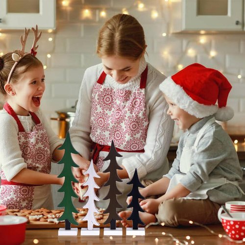 Wooden Christmas Tree Decor Set, 4pcs Mini Christmas Trees for Table Centerpiece, Rustic Wood Christmas Decor for Holiday Shelf, Tiered Tray, Farmhouse Indoor Decorations (4pcs)