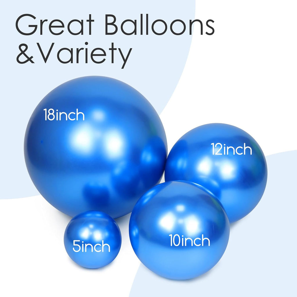 Skiennix Metallic Blue Balloons - 120-Piece Set in Various Sizes for Graduation, Baby Shower & Wedding Decor