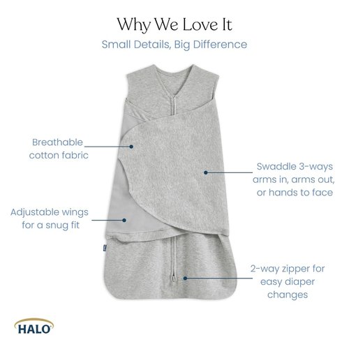 HALO 100% Cotton Sleepsack Swaddle - 3-Way Adjustable Wearable Blanket, TOG 1.5, Midnight Moons Pink, Small (3-6 Months)