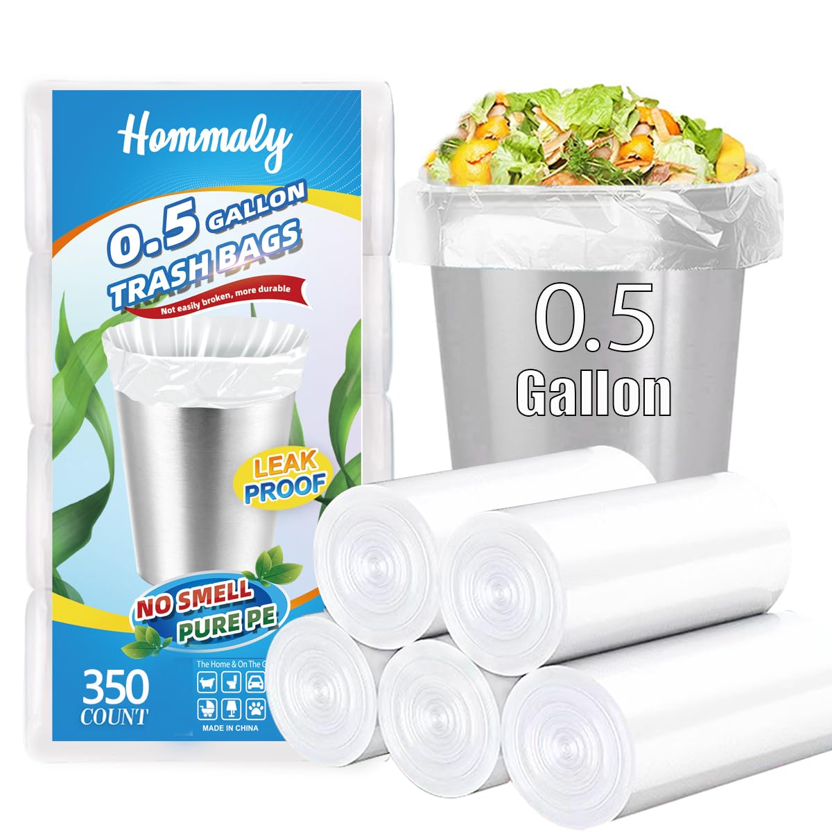 0.5 Gallon 350 pcs Mini Clear Trash Bags, Tiny Strong Garbage Bags,Small Plastic Bags for Desktop Trash Bin, Tiny Bathroom Trash Can Bin Liners,Mini Bags for Waste Basket Liner,Fit 2 Liters-Clear