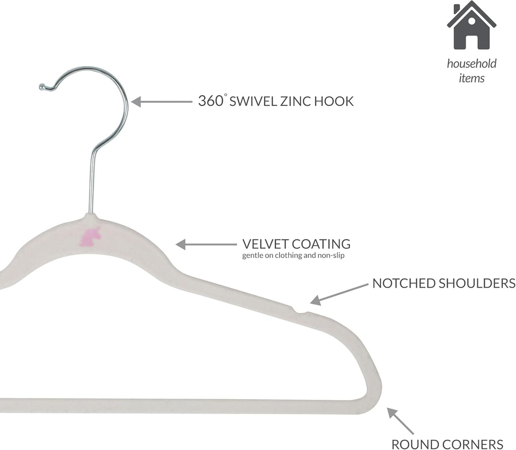 Simple 25 Pack Kids Velvet Hangers - Slim Non-Slip Design for Space Saving Closet Storage | White