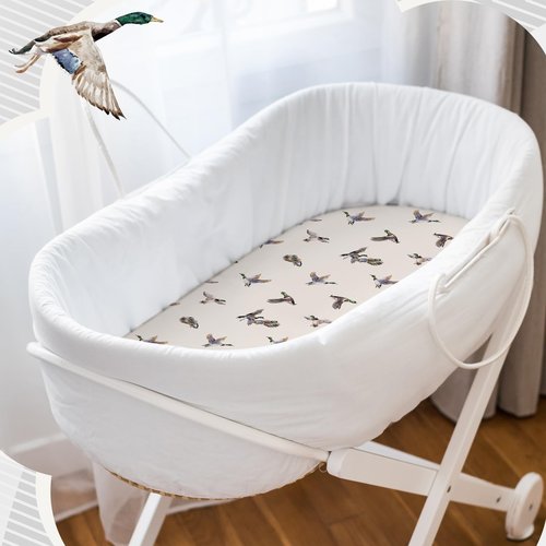 CroBlissful 4 Pack Mallard Duck Bassinet Sheets 32 x 16 x 4 Inches Hunting Stretchy Neutral Fitted Sheets Mallard Duck Baby Stuff Bedding for Standard Bassinet Mattress Gift Set