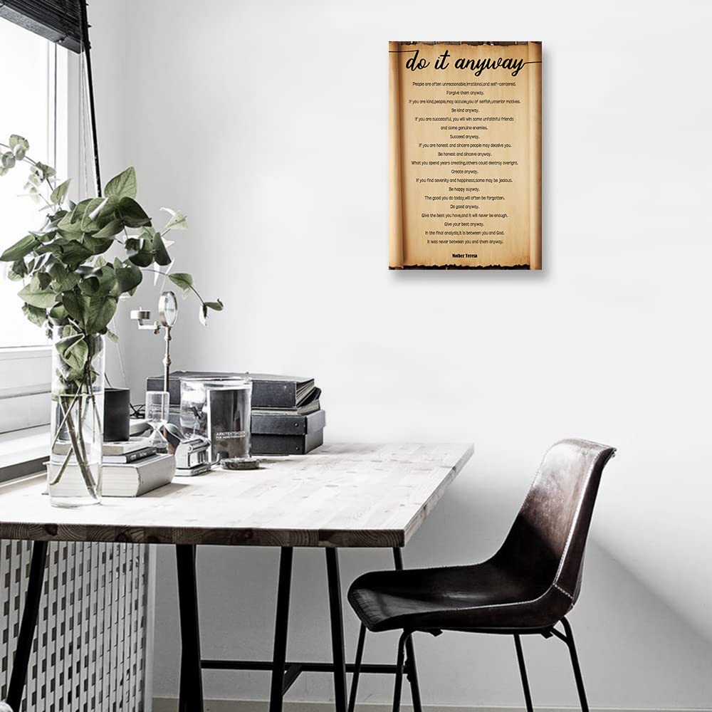 Desiderata Poem Framed Wall Art Motivational Poster Book Quotes Wall Art Retro Canvas Inspirational Picture Decorations Framed (16x24 inch)