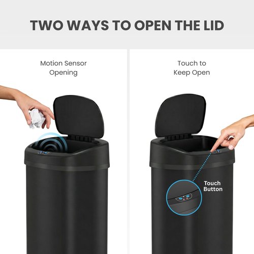 iTouchless 13 Gallon Oval Automatic Garbage Can with Odor Filter, 50L Touchless Kitchen Wastebasket, Smart Hands-Free Motion Sensor Lid, Fingerprint-Proof, Soft-Close, Modern Matte Black Finish