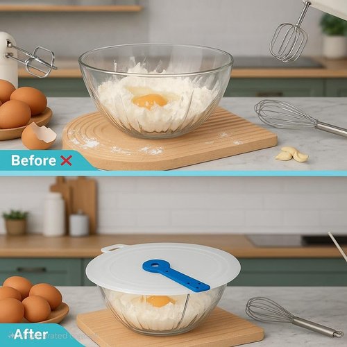 12 Inch Mixing Bowl Splatter Guard – BPA-Free Anti-Splash Screen for Hand & Electric Mixers – Flexible Fit, Transparent Silicone & PP, Dishwasher Safe by Dependable Industries Blue
