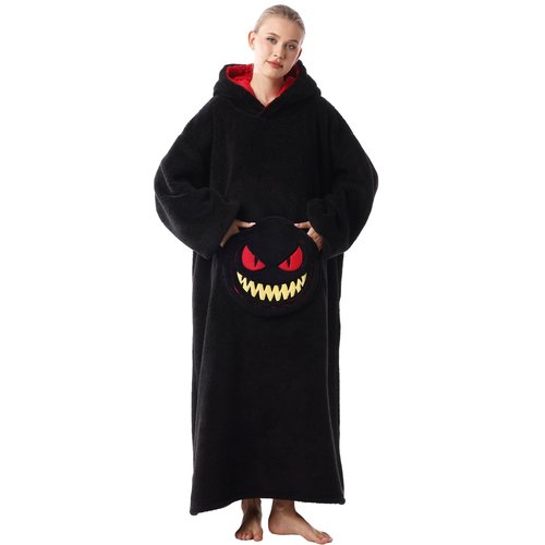 Rivage Nuancé Wearable Blanket Hoodie for Women, Soft Hooded Blanket for Women and Men Robe for Home Lounge (Black)